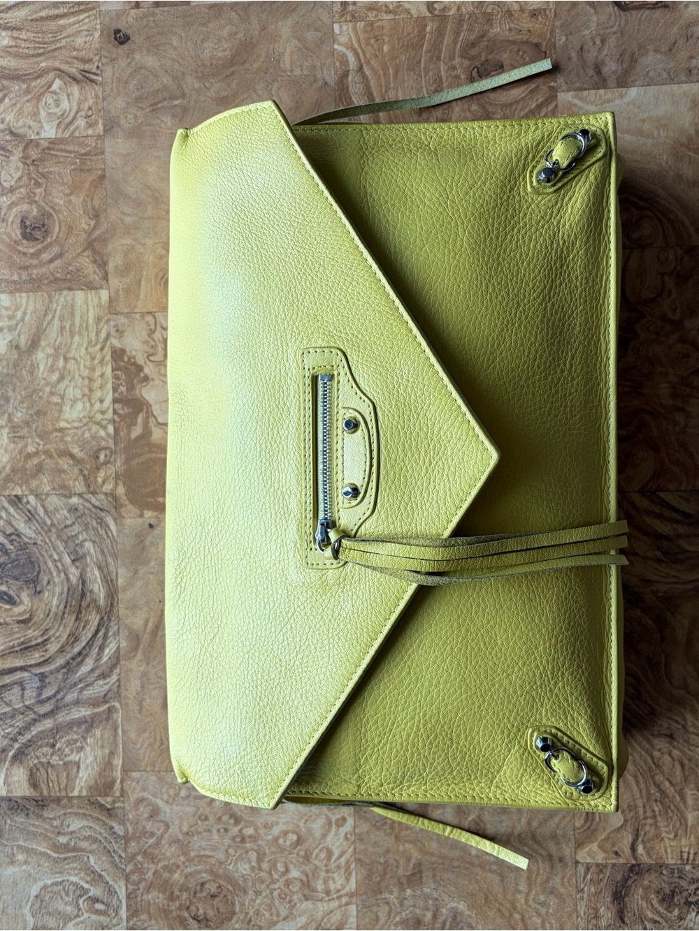 Balenciaga Yellow Leather Envelope Clutch - Unbranded